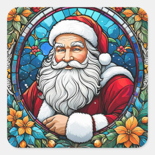 Santa Claus Stained Glass #1 Square Sticker