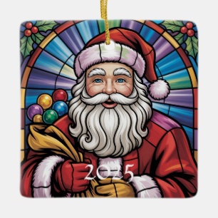 Santa Claus Stained Glass Art – Colourful Christma Ceramic Ornament