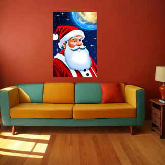Santa Claus, stars and moon | AI Art Poster