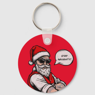 Santa Claus Stay Naughty Funny Christmas Key Ring