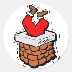 Santa Claus Stuck Chimney Classic Round Sticker