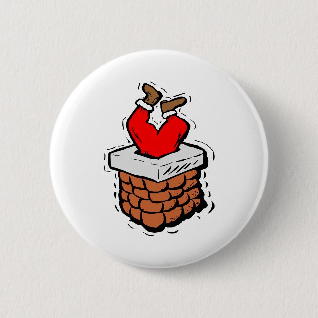 Santa Claus Stuck In Chimney 6 Cm Round Badge (Front)