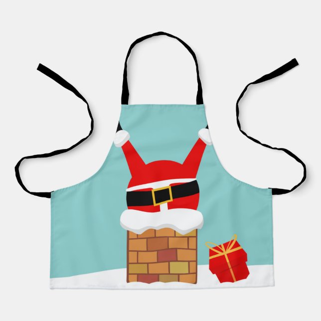 Santa Claus stuck in the chimney on the roof Apron (Front)