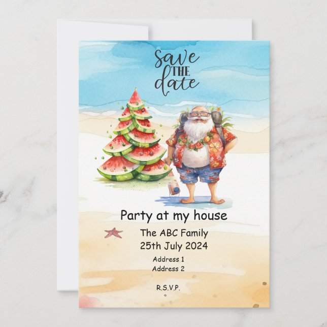 Santa Claus  Summer Christmas In July Invitation (Front)