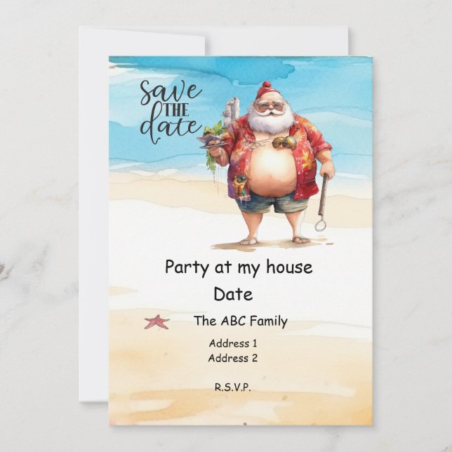 Santa Claus  Summer Christmas In July Invitation (Front)