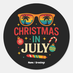 Santa Claus Sunglasses Beach Christmas in July  Classic Round Sticker