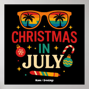 Santa Claus Sunglasses Beach Christmas in July  Poster