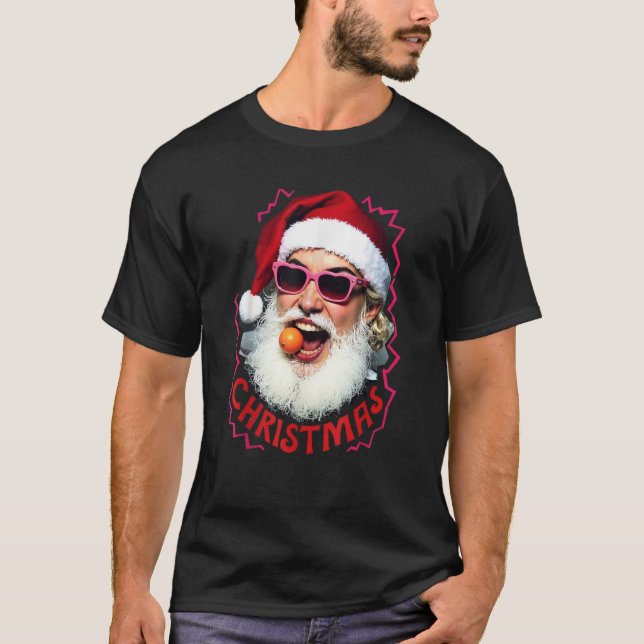 Santa Claus Sunglasses Orange Rock Roll Christmas  T-Shirt (Front)
