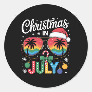 Santa Claus Sungles Beach Christmas In July Men Wo Classic Round Sticker