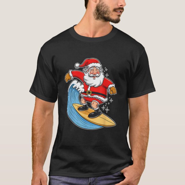 Santa Claus Surfing Christmas Sports Xmas Holiday  T-Shirt (Front)