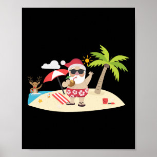 Santa Claus Surfing Hawaiian Poster
