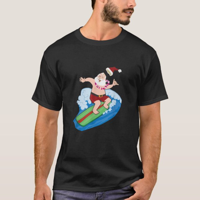 Santa Claus Surfing Hawaiian Summer Funny Christma T-Shirt (Front)