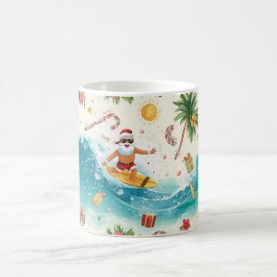 Santa Claus surfing on Christmas Holiday Coffee Mug
