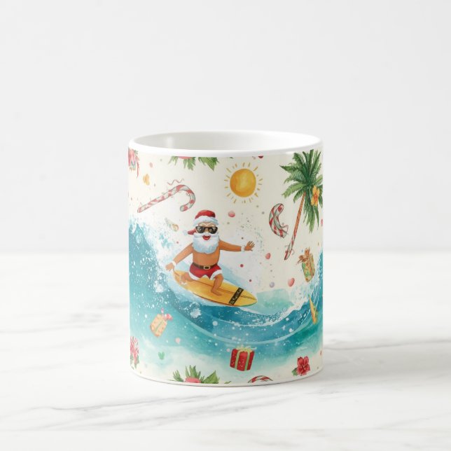  Santa Claus surfing on Christmas Holiday  Coffee Mug (Center)
