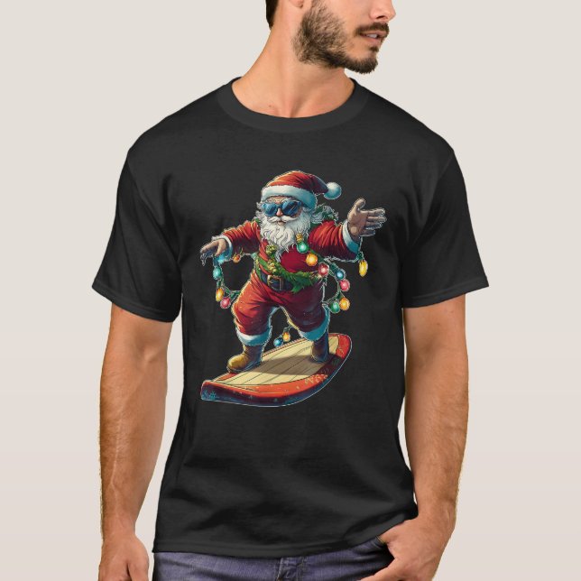 Santa Claus Surfing Surfer Christmas Hat Xmas  T-Shirt (Front)