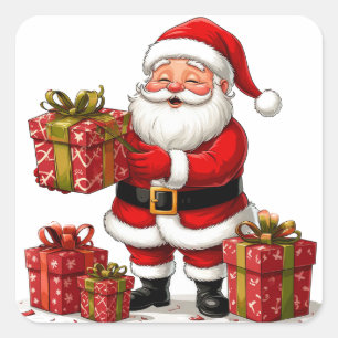 Santa Claus Surrounded By Christmas Presents Square Sticker