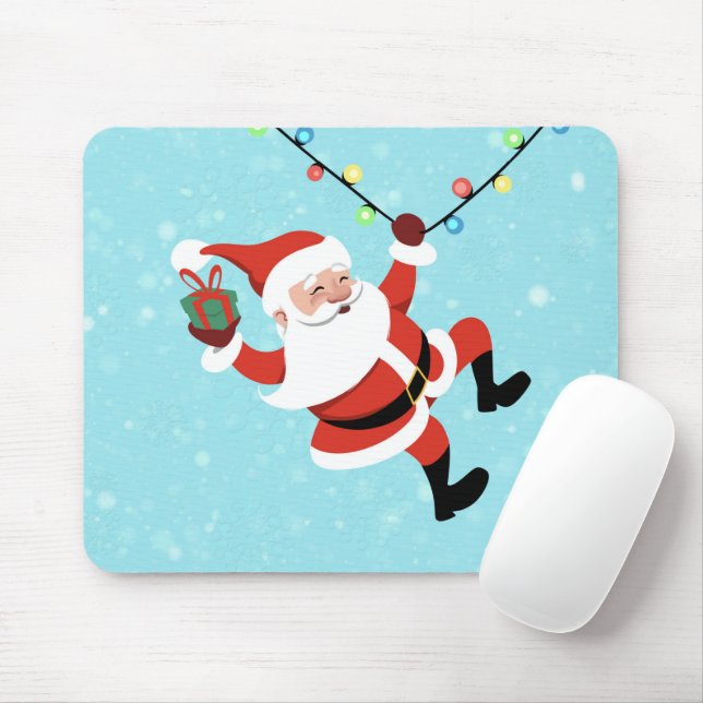 Santa Claus swinging on a string of rope Chrismas Mouse Mat (With Mouse)