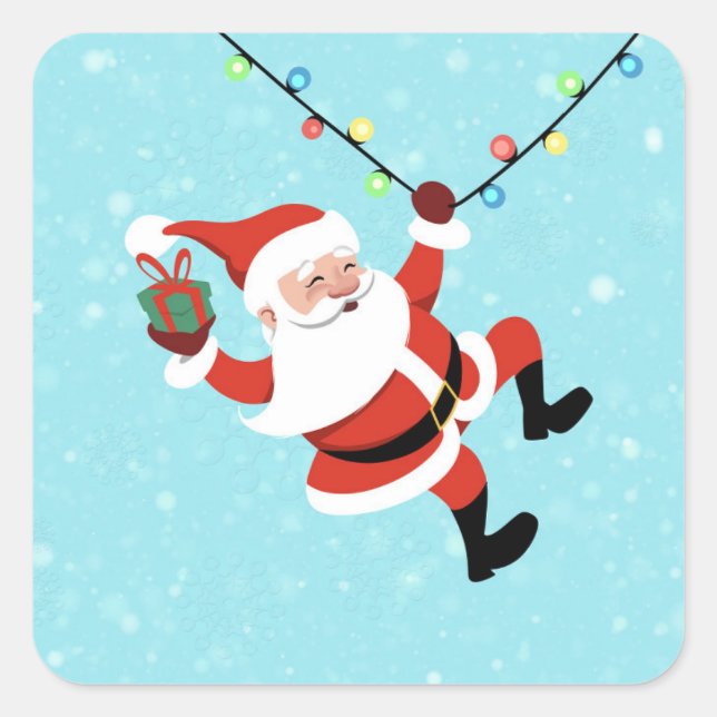 Santa Claus swinging on a string of rope Chrismas Square Sticker (Front)