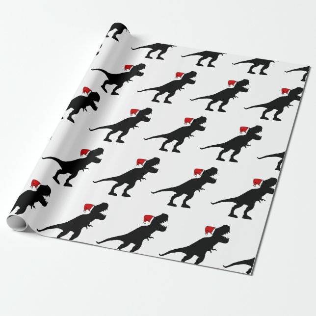Santa Claus T-Rex Wrapping Paper (Unrolled)