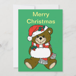 Santa Claus Teddy Bear Christmas Animal Art  Holiday Card