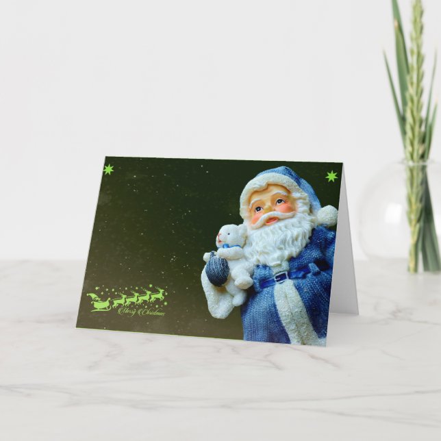 Santa Claus & Teddy bear Christmas Holiday Card (Front)