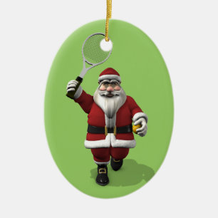 Santa Claus Tennis Player Ceramic Tree Decoration