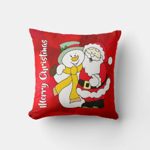 Santa Claus & The Snowman Colourful Illustration Cushion