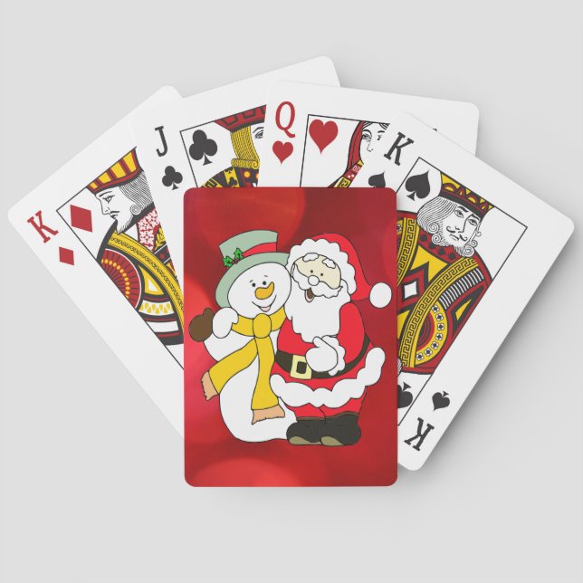 Santa Claus & The Snowman Colourful Illustration Playing Cards (Back)