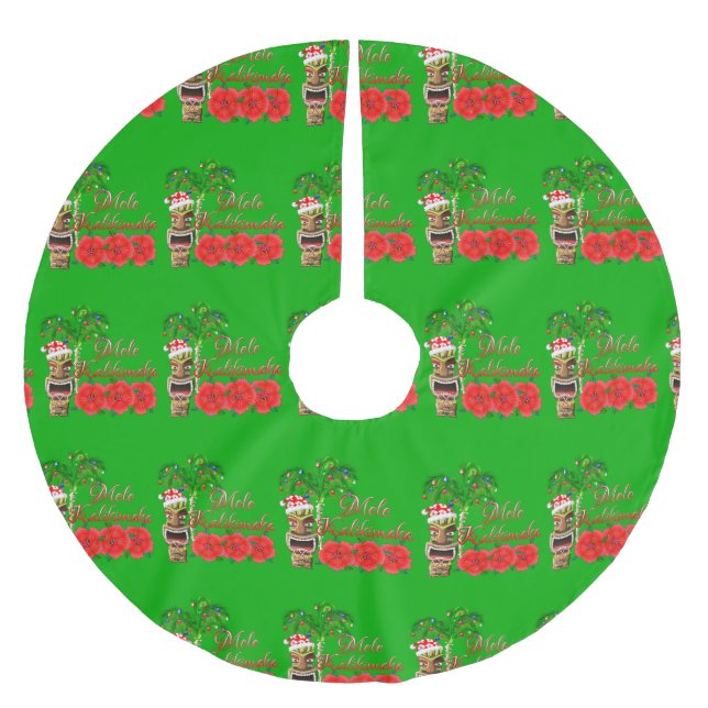 Santa Claus Tiki Mele Kalikimaka Brushed Polyester Tree Skirt (Front)