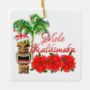 Santa Claus Tiki Mele Kalikimaka Ceramic Ornament