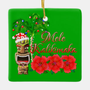Santa Claus Tiki Mele Kalikimaka Ceramic Tree Decoration