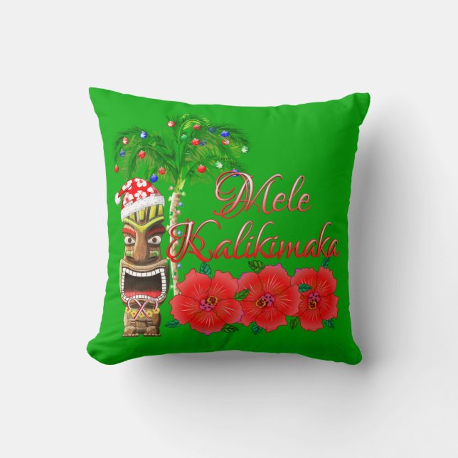 Santa Claus Tiki Mele Kalikimaka Cushion (Front)