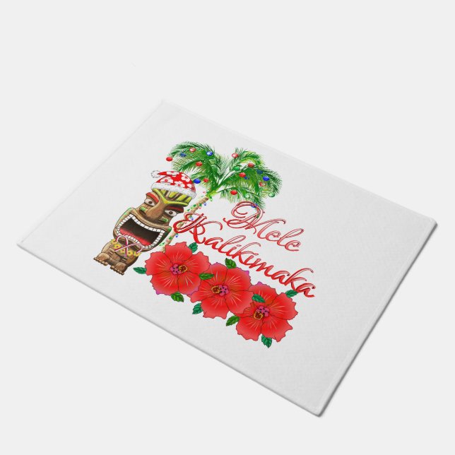 Santa Claus Tiki Mele Kalikimaka Doormat (Angled)