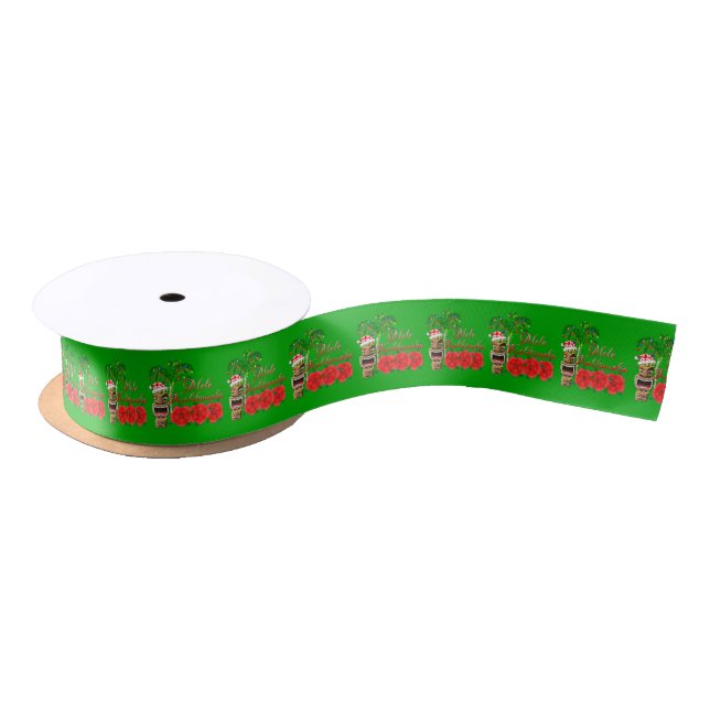 Santa Claus Tiki Mele Kalikimaka Satin Ribbon (Spool)