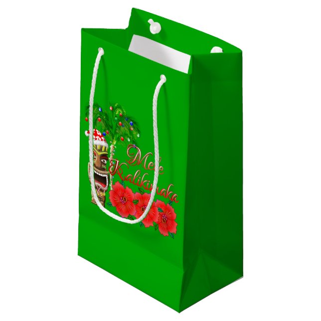 Santa Claus Tiki Mele Kalikimaka Small Gift Bag (Front Angled)