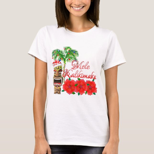 Santa Claus Tiki Mele Kalikimaka T-Shirt (Front)