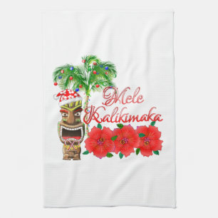 Santa Claus Tiki Mele Kalikimaka Tea Towel