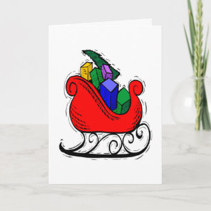 Santa Claus Toy Sleigh Holiday Christmas Cards