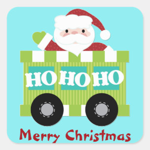 Santa Claus Train Car Christmas Square Sticker