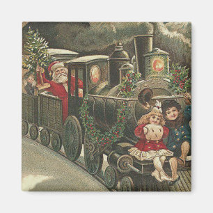 Santa Claus Train Holly Garland Children Magnet