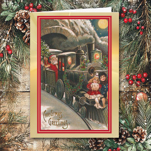Santa Claus Train Vintage Christmas Card