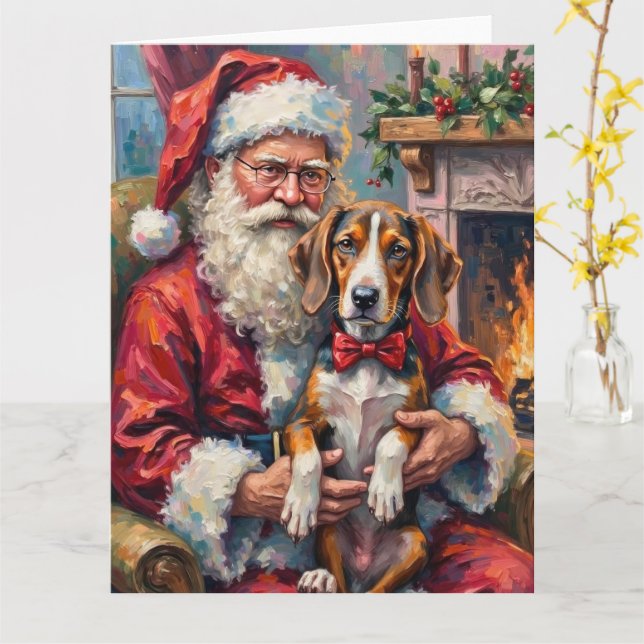 Santa Claus Treeing Walker Coonhound Christmas Art Card (Yellow Flower)