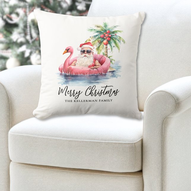 Santa Claus Tropical Beach Christmas Cushion (Santa Claus Tropical Beach Christmas Throw Pillow)