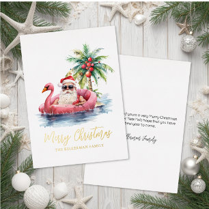 Santa Claus Tropical Beach Christmas Foil Holiday Card