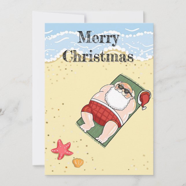 Santa Claus Tropical Beach Merry Christmas Holiday Card (Front)