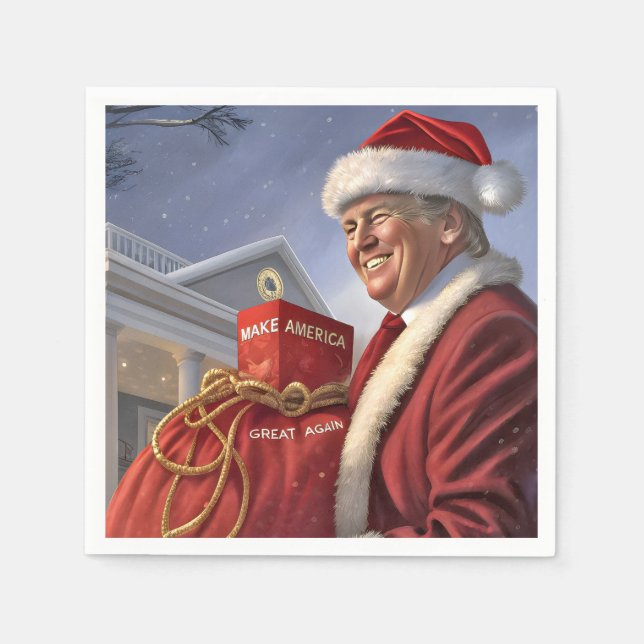 Santa Claus Trump With Gift Bag Napkin (Front)