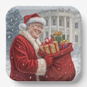 Santa Claus Trump With Gift Bag Paper Plate