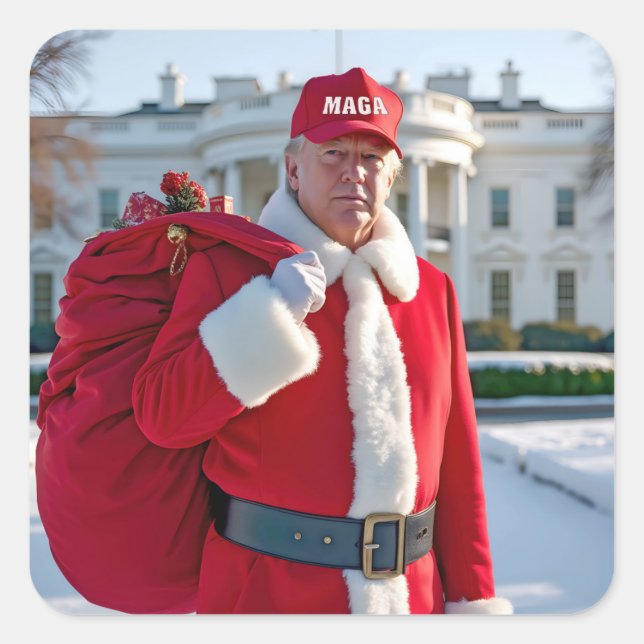Santa Claus Trump With MAGA Hat Square Sticker (Front)
