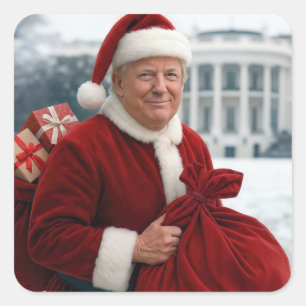Santa Claus Trump With Red Gift Bag Square Sticker