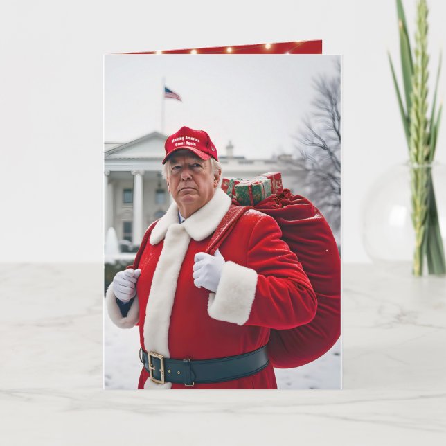 Santa Claus Trump With Red Gift Sack Card (Front)